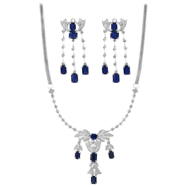 Late 20th Century AGI Natural Blue Sapphire & Diamond Necklace 18 Karat White Gold, Suite, Estate, Set For Sale - Image 15 of 18