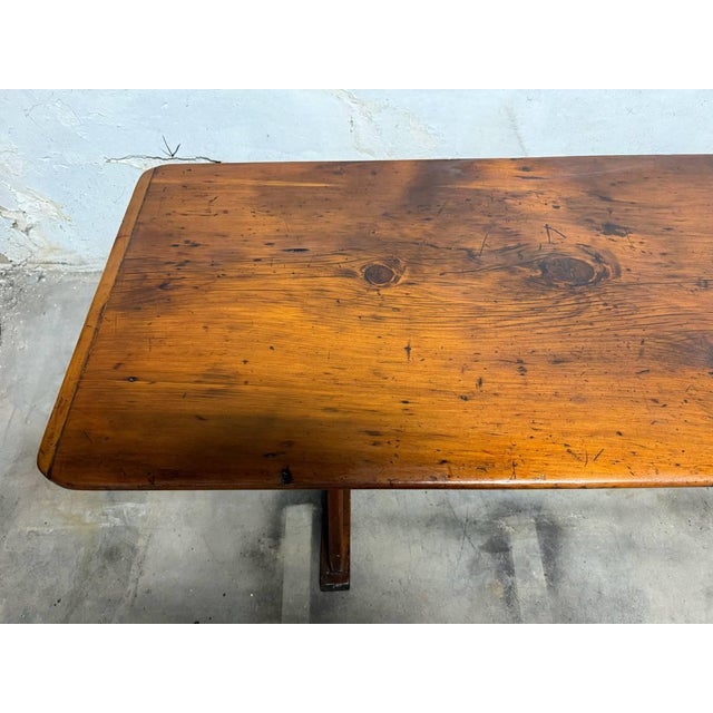 19th Century Antique 19th Century Farmhouse Rustic Style Trestle Base Solid Wood Dining Table For Sale - Image 5 of 18