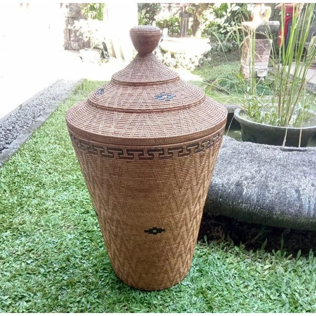 Large Vintage Sumatra Tribal Boho Woven Basket W/Lid For Sale - Image 11 of 12
