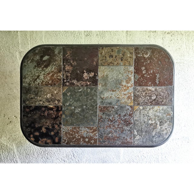 Paul Kingma Brutalist Stone and Brass Coffee Table attributed to Paul Kingma, 1970s For Sale - Image 4 of 16