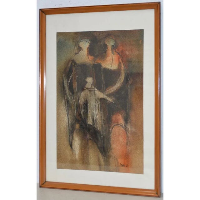 Mid Century Modern "Family Group" Mixed Media Painting c.1961 Wonderful mid modern mixed media painting created with...
