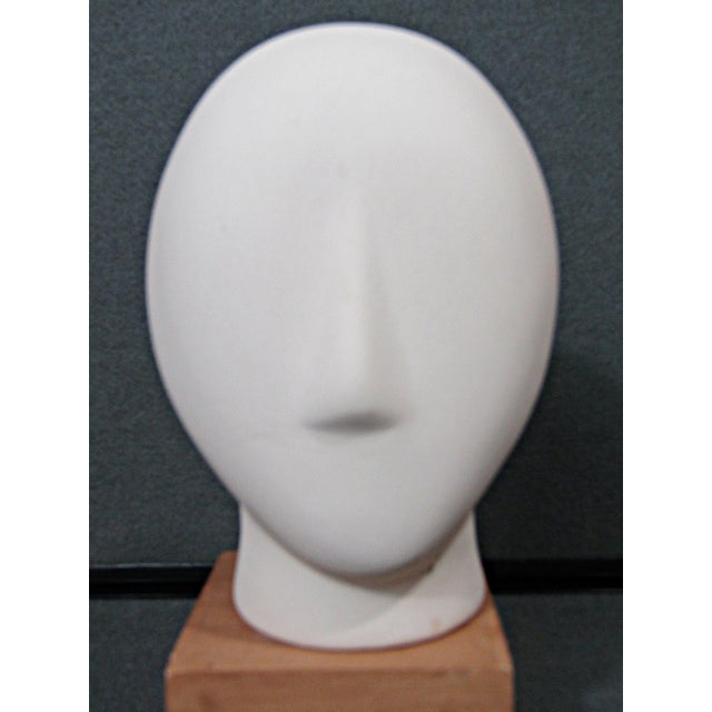 Cycladic-Style Modernist Bisque Ceramic Head Sculpture on Wooden Base For Sale - Image 10 of 10
