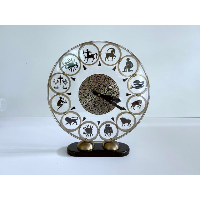 Black Vintage Zodiac Theme Desktop Clock, 1950s For Sale - Image 8 of 8