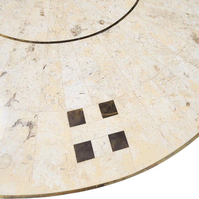1980s 1980's Postmodern Casa Bique Tessellated Fossil Stone & Brass Inlay Side Table, Attributed to Robert Marcius For Sale - Image 5 of 11