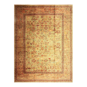 1890s Green Grand Scale Botanical Motifs Knotted Wool Antique Oushak Turkish Rug