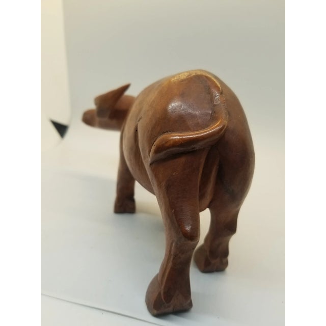 Figurative Vintage Hand Carved Solid Wood Water Buffalo Bull Animal Figurine For Sale - Image 3 of 5