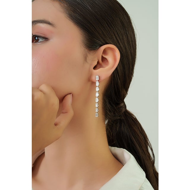 Metal Certified 2.84ct Baguette & Marquise Diamond Linear Drop Earrings in 14k Gold- A Pair For Sale - Image 7 of 14