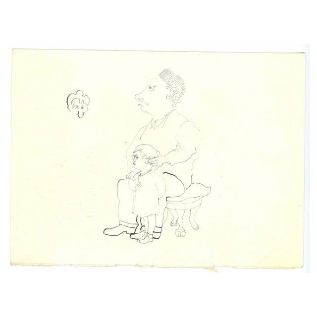 Mino Maccari, The Authority of Fatherhood, Original Drawing, 1950s For Sale