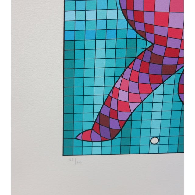 Paper 1989 Vintage Victor Vasarely the Golfer LTD Serigraph, Hand Signed Art in Turquois For Sale - Image 7 of 8