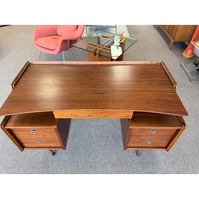 Mid Century Modern Walnut Floating Top Desk Attributed to Hooker Furniture’s Mainline Collection For Sale - Image 9 of 12