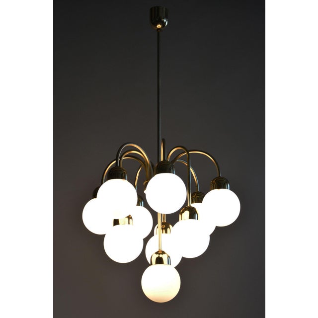 Mid-Century Chandelier in Brass and Opaline Glass, Czech, 1950s For Sale - Image 10 of 16