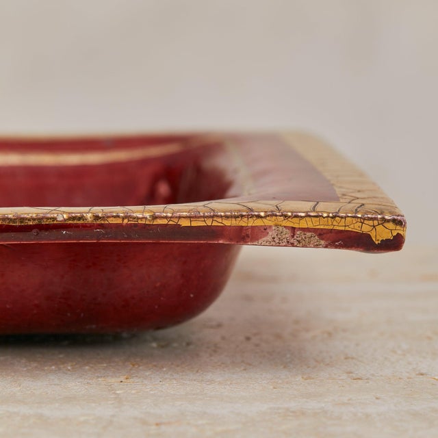 Georges Pelletier French Gilt + Crimson Ceramic Tray by Georges Pelletier, 1970s For Sale - Image 4 of 6