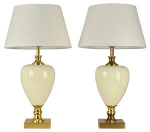 Italian Table Lamps in Cream Porcelain and Brass by Zonca, 1970s, Set of 2