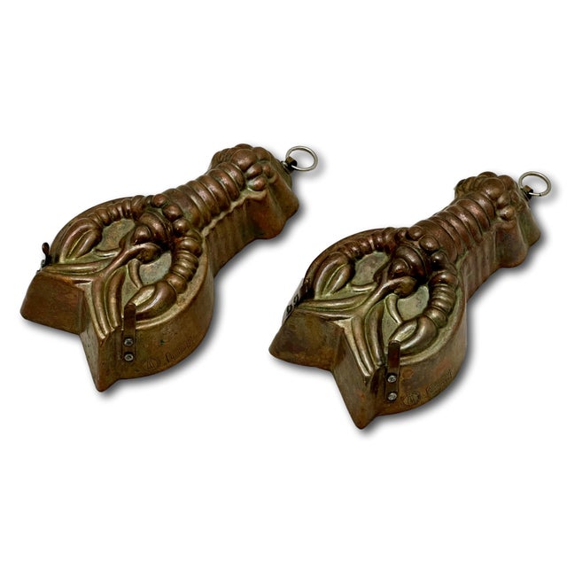 Metal Rare & Unusual Small Size Matching Pair Early 1900s Antique Germany Solid Copper Lobster Kitchen Molds - 6 1/2 Inches Long For Sale - Image 7 of 18