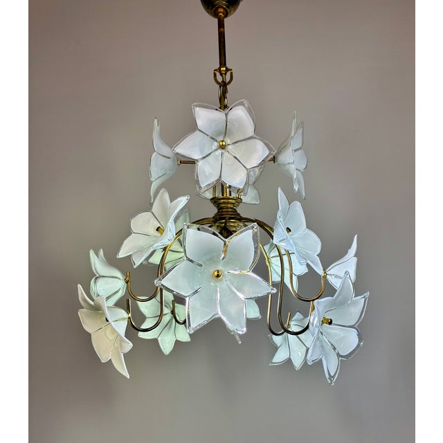 1980s Murano Style White Glass Flower Chandelier For Sale - Image 15 of 15