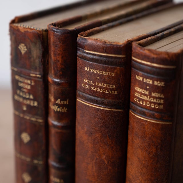 Mid-Century Modern Antique Swedish Leather Bound Books, Set of 4 - Locke, Karlfeldt & Engström For Sale - Image 3 of 10