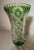 Vintage Handmade Green Czech Cut to Clear Crystal Glass Tall Ornate Flower Vase For Sale - Image 4 of 10
