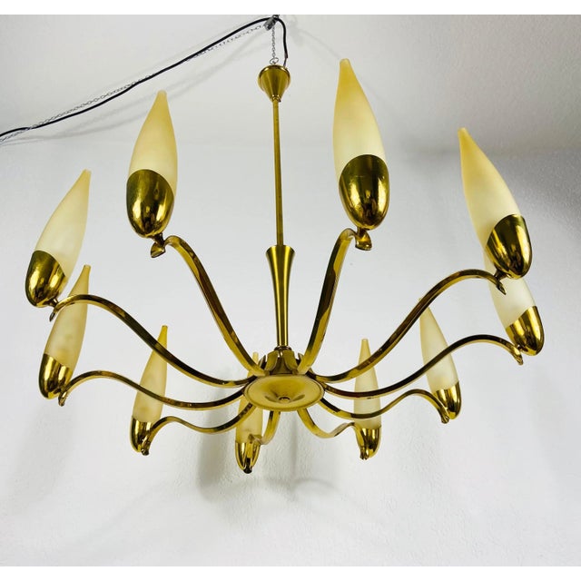 Metal Mid-Century Modern Italian Brass and Glass Chandelier, 1960s For Sale - Image 7 of 13