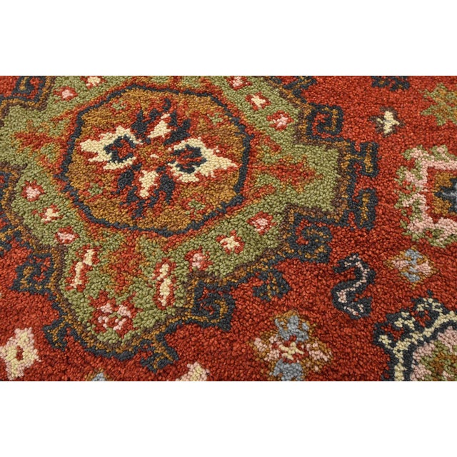 Kazak Rug 4'2'' X 6'1'' Red Wool Geometric Hand-Knotted Oriental Carpet For Sale - Image 4 of 12