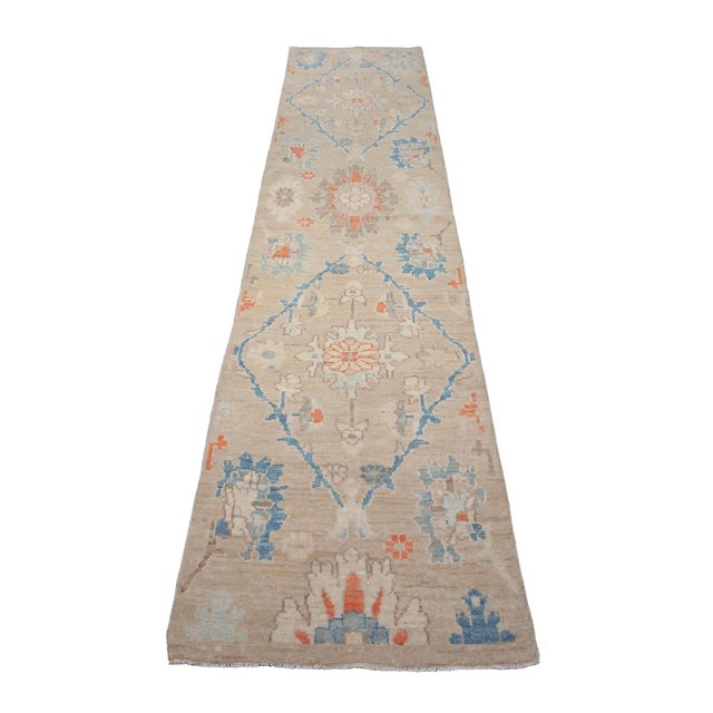Traditional 21st Century Turkish Oushak 3X12 Beige, Slate Blue, Ivory & Orange Handmade Runner Rug #1144198 For Sale - Image 3 of 12
