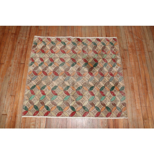 Red Late 20th Century Square Turkish Deco Rug - 3'7" x 4' For Sale - Image 8 of 18