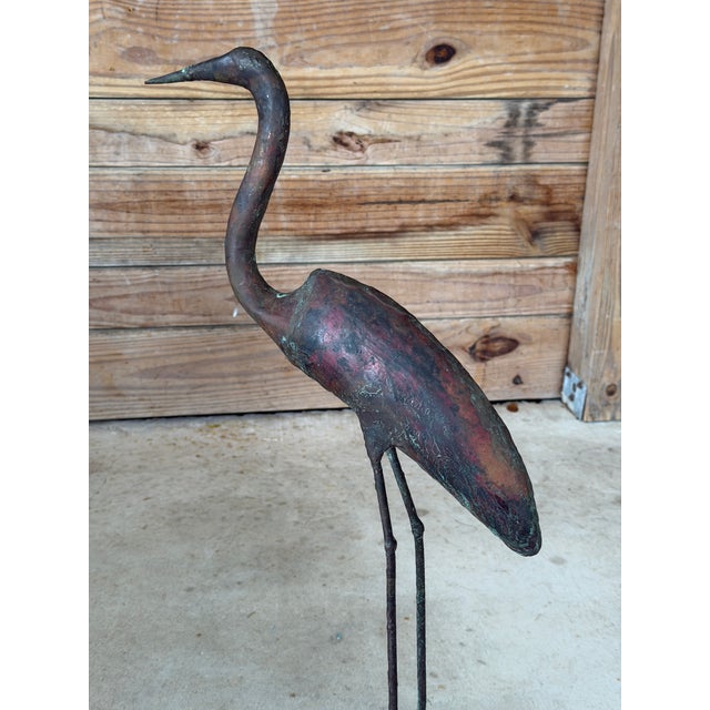 English Vintage Handcrafted Copper Heron Sculpture With Verdigris Patina For Sale - Image 3 of 11