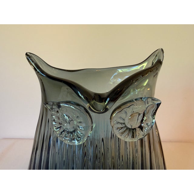Mid 20th Century Vintage Hand Blown Glass Large Owl Vase For Sale - Image 5 of 9