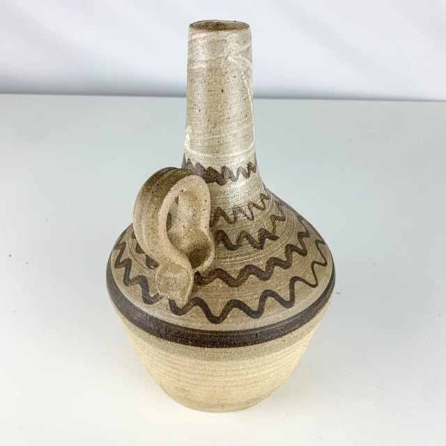 Vintage Signed Studio Pottery Vase Urn With Handle Earth Tone Southwest Decor For Sale - Image 4 of 13