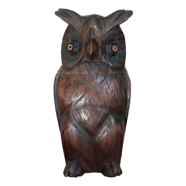 Black Forest Carved Owl Tobacco Jar, 1930s For Sale