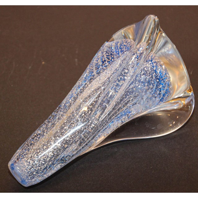 Vintage Murano Twisted Spiral Sky Blue and Clear Art Glass With Silver Murine 1960's For Sale - Image 9 of 13
