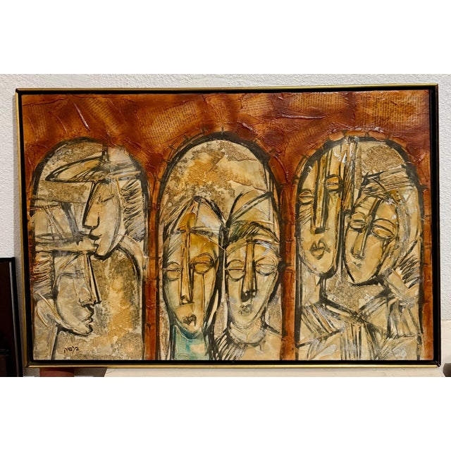 Moshe Katz, Modernist Israeli Judaica Jewish Rabbi Mixed Media Collage Painting Moshe Katz, c. 1950's For Sale - Image 9 of 13