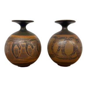 Designs West Stoneware Pottery Spherical Vases, Set of Two