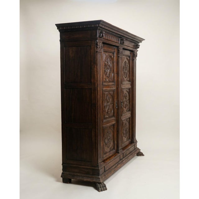 Brown Late 19th Century French Renaissance Revival Carved Walnut Armoire Cabinet For Sale - Image 8 of 8