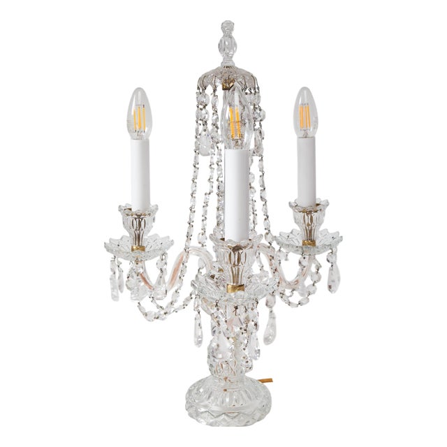 Czech Crystal Girandole Table Lamp, 1970s For Sale