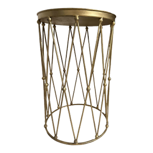Vintage Gilded Metal Drum-Shaped Marble Top.