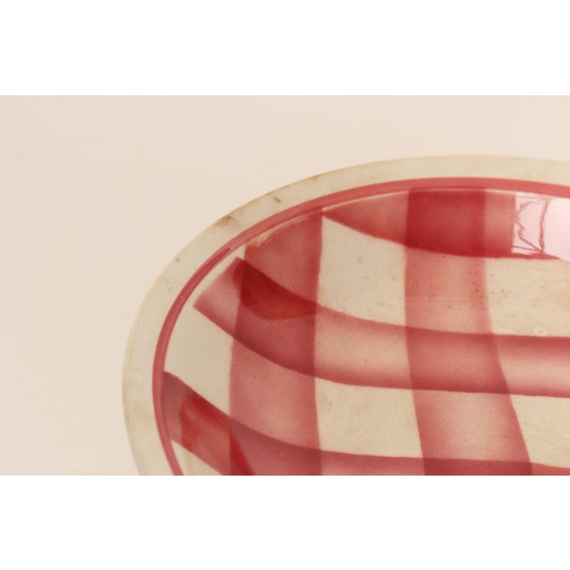Vintage French Modern Raspberry Tartan Plaid Pedestal Cake Stand by Faïencerie Givors For Sale In New York - Image 6 of 11