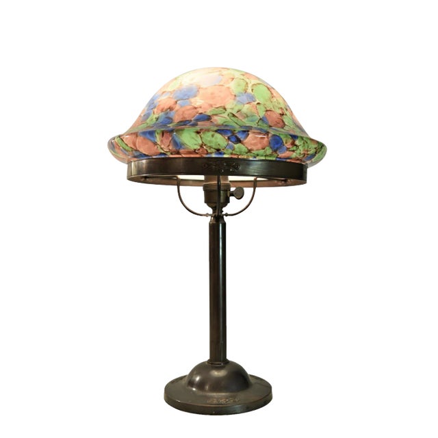 Swedish Grace Copper and Glass Table Lamp, Sweden, 1920s For Sale