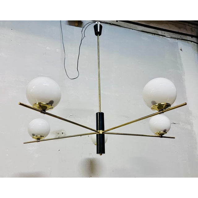 Black Chandelier with White Opal Spheres, 1960s For Sale - Image 8 of 12