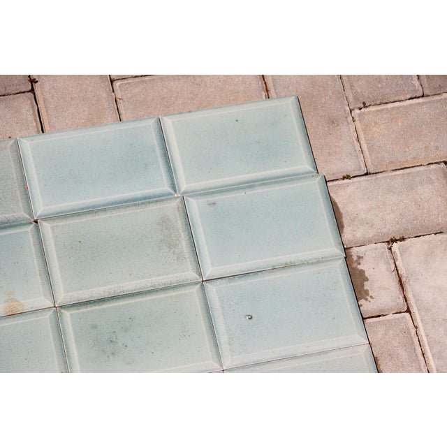 Ceramic Antique 1920s Portuguese Art Deco Era Relief Tiles Set of 56 in Soft Seafoam Glaze For Sale - Image 7 of 18
