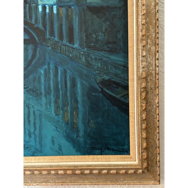 1950s Italian Nocturne Oil Painting by Guiseppe Marino (1916-1975), Framed For Sale - Image 6 of 11