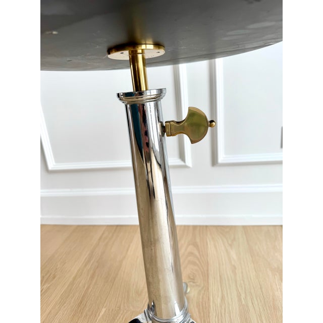 Metal Pair of French Jansen-Style Adjustable Martini Tables in Chrome, Brass & Marble, Circa 1970s, Heavy For Sale - Image 7 of 8