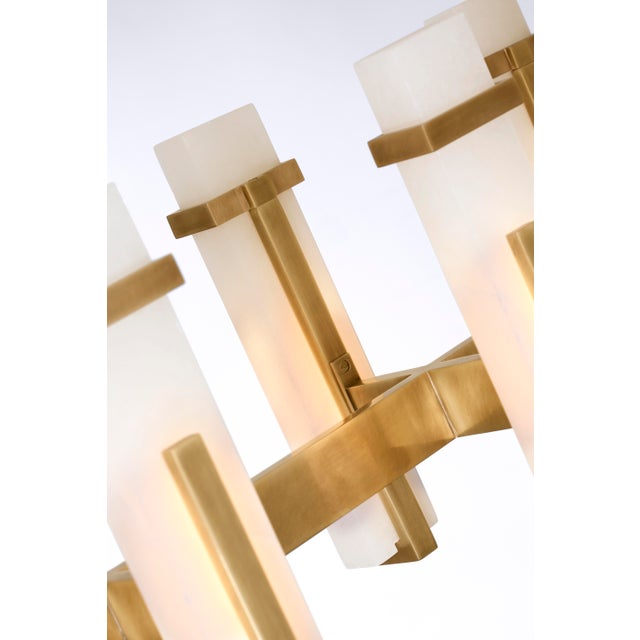 Ian K. Fowler for Visual Comfort Signature Malik Large Linear Chandelier in Hand-Rubbed Antique Brass with Alabaster For Sale In Houston - Image 6 of 10