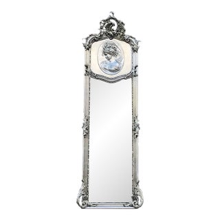 Late20C Italian Rococo Silver Beech Floor Mirror For Sale