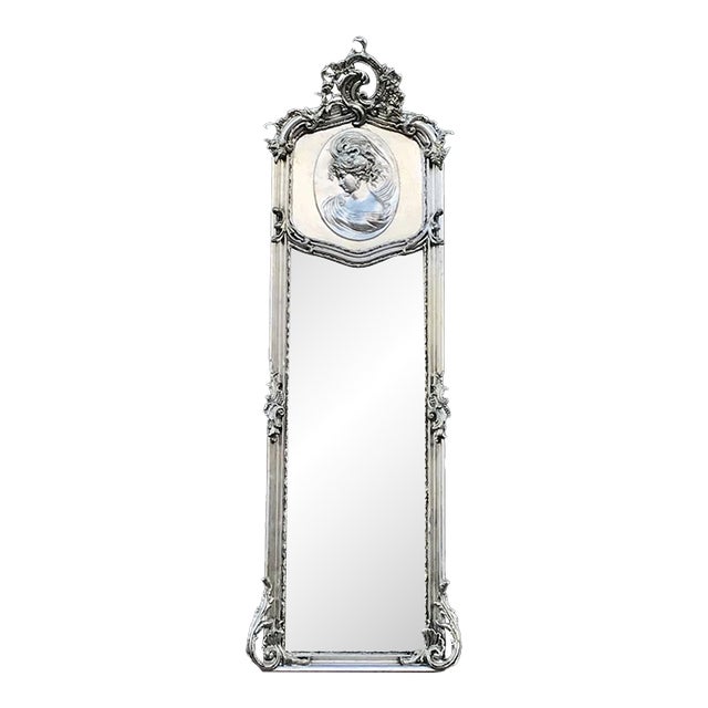 Late20C Italian Rococo Silver Beech Floor Mirror For Sale
