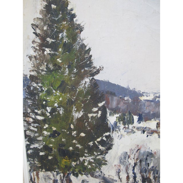 Textile Max Theynet Signed Impressionist Swiss Rural Winter Landscape Oil Painting For Sale - Image 7 of 8