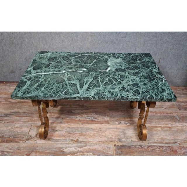 Gold Wrought Iron Coffee Table with Scrollwork Decor and Marble Top, 20th Century Work For Sale - Image 8 of 8