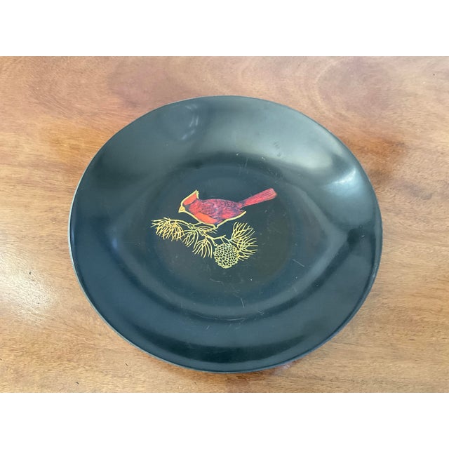 1950s Mid 20th Cerntury Couroc of Monterrey Black Utility Dish Inlaid With Cardinal For Sale - Image 5 of 12