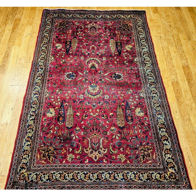 Antique Persian Khorassan Rug, Hand-Knotted Wool, Tree of Life Pattern, Crimson Red & Blue, 6x9 For Sale - Image 13 of 18