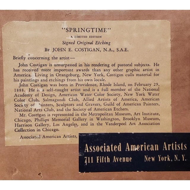 John Edward Costigan (American, 1888-1972) "Springtime" Signed Etching C.1930s For Sale - Image 10 of 12