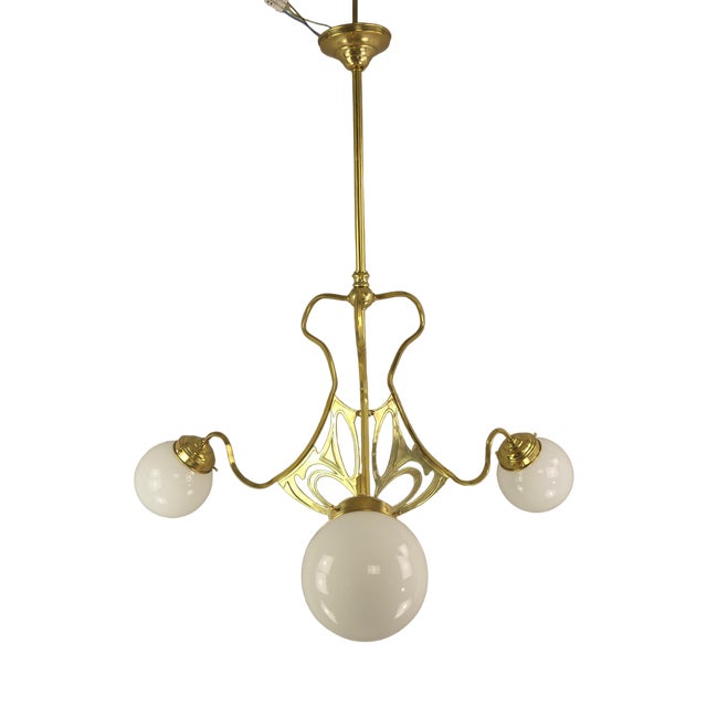 Art Deco Chandelier with Opalglass Shades, Vienna, 1920s For Sale